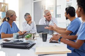 Team analyzing recruitment strategies for pharma clinical trials