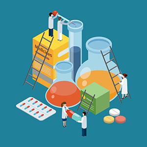 Scientists analyzing excipient materials in a laboratory