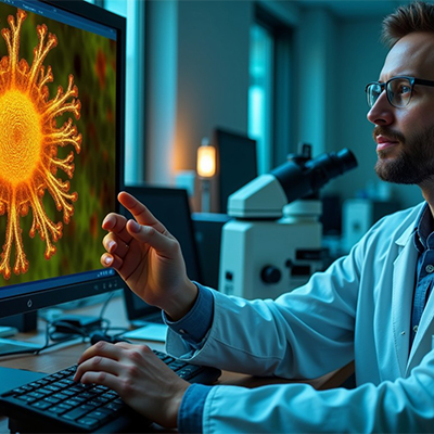 AI-driven precision medicine concept with medical trials and personalized treatments
