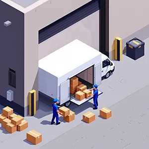 Truck delivering temperature-controlled pharmaceuticals at a distribution hub