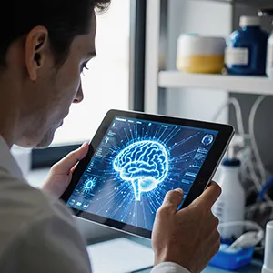 High-tech pharmaceutical research laboratory with automation