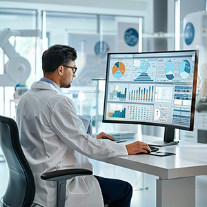 Medical data dashboard showing AI analytics and charts