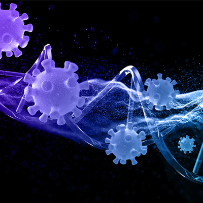 Concept image of AI and genomics working together for advanced medical treatments.