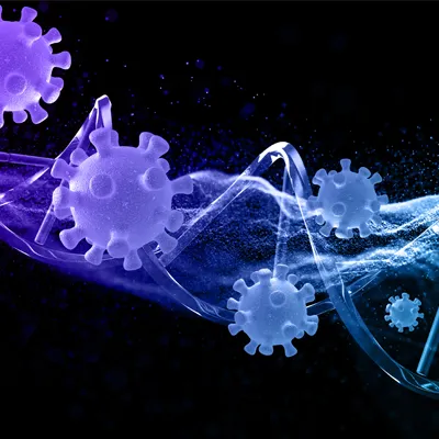 Concept image of AI and genomics working together for advanced medical treatments.