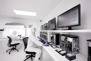 Forensic laboratory with modern chromatographic instruments and analytical tools